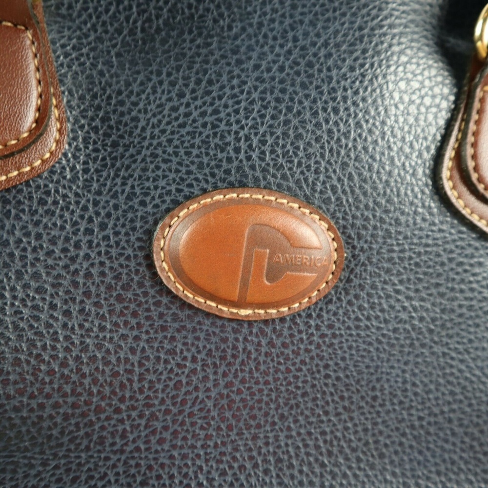 Tan & Navy Blue Leather Handbag luxury look - Picture 4 of 8